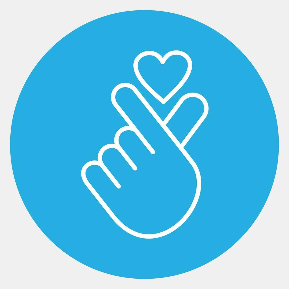 Icon heart symbol with finger hand. South Korea elements. Icons in blue round style. Good for prints, posters, logo, advertisement, infographics, etc. vector
