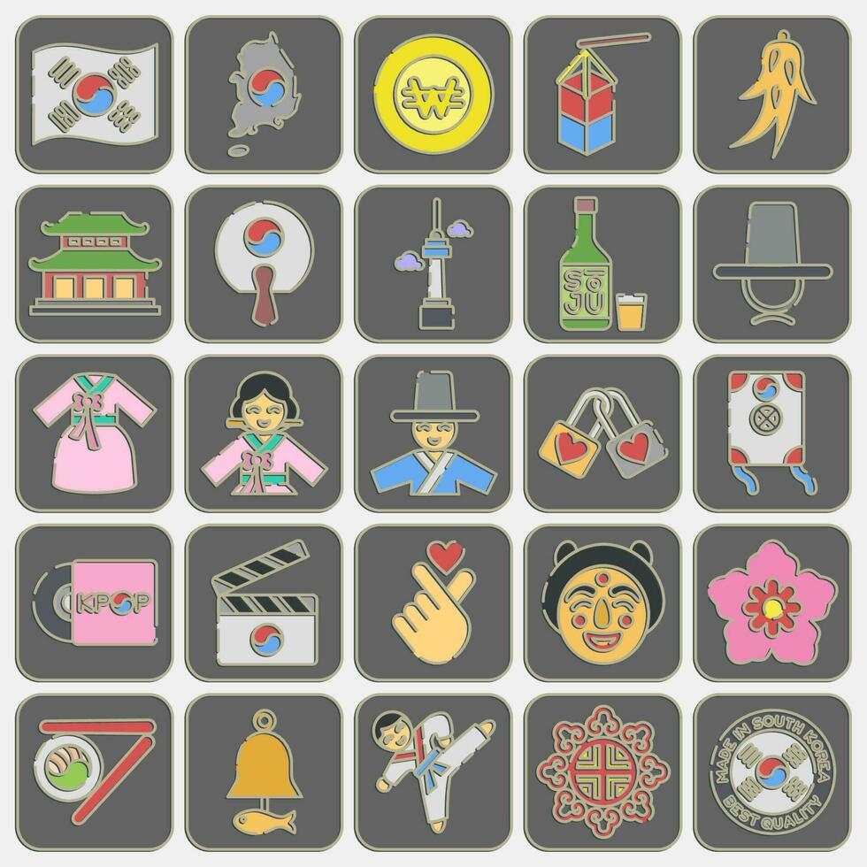 Icon set of south korea. South Korea elements. Icons in embossed style. Good for prints, posters, logo, advertisement, infographics, etc. vector