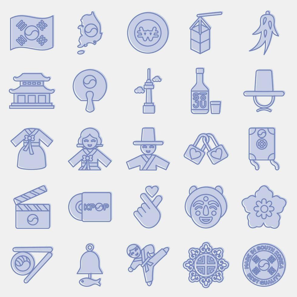 Icon set of south korea. South Korea elements. Icons in two tone style. Good for prints, posters, logo, advertisement, infographics, etc. vector