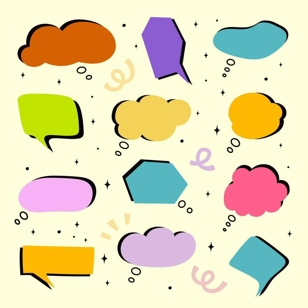 Set of colorful speech bubbles. Hand-drawn chatting clouds. Chatting. Vector illustration.