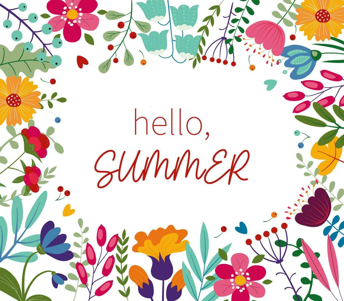 Hello Summer concept design, abstract illustration with exotic leaves, colorful design, summer background banner vector