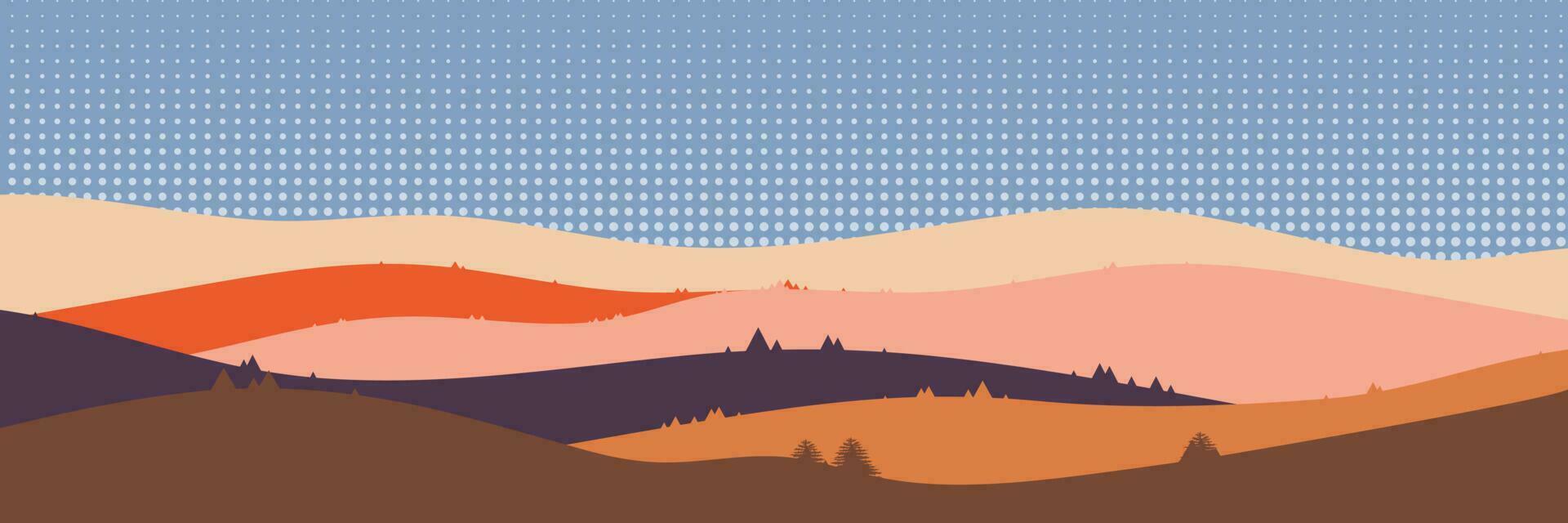 Beautiful landscape. Asian style. Long hills and mountains scenery background design. Vector illustration. Suitable for landing pages, web, wall painting and posters.