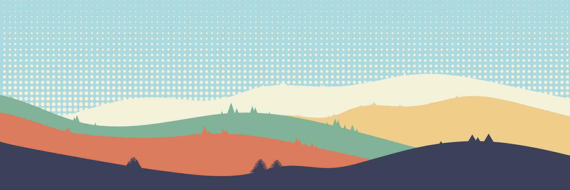 Beautiful landscape. Asian style. Long hills and mountains scenery background design. Vector illustration. Suitable for landing pages, web, wall painting and posters.