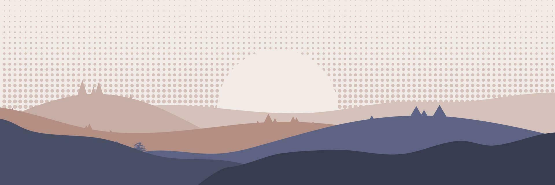 Beautiful landscape. Asian flat style. Long hills and mountains scenery background design. Vector illustration. Suitable for landing pages, web and posters.