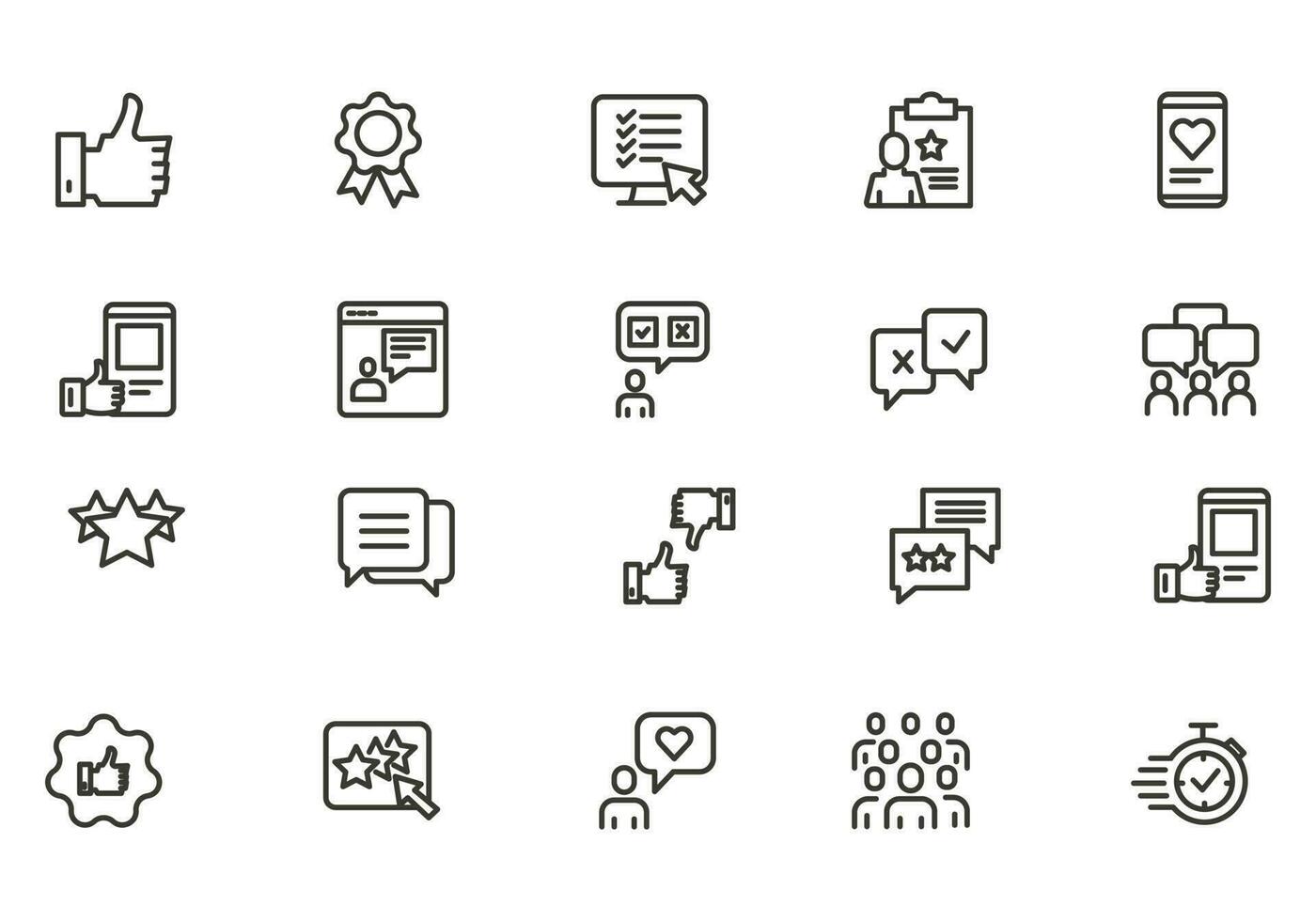 Testimonial, Customer Feedback and User Experience related icon set vector