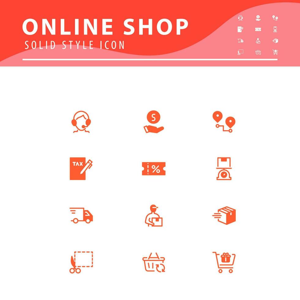 en línea compras solicitud interfaz relacionado icono colocar. sitio web firmar, sólido estilo icono vector