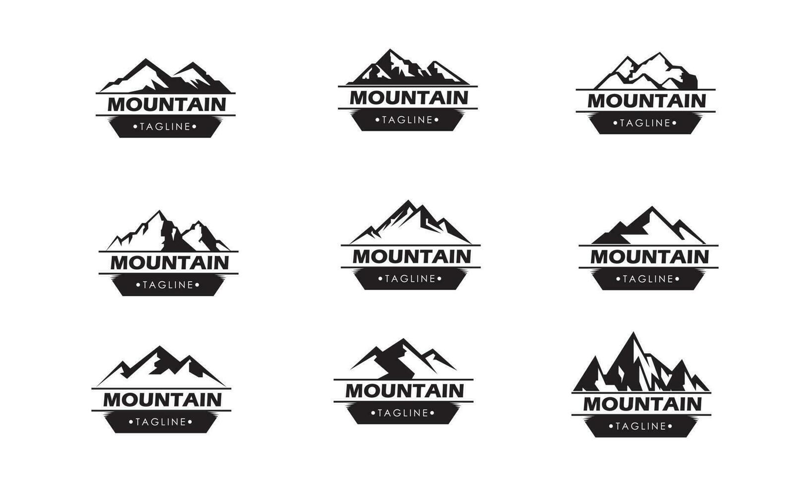 montaña logo, montaña expedición y rock alpinismo vector íconos