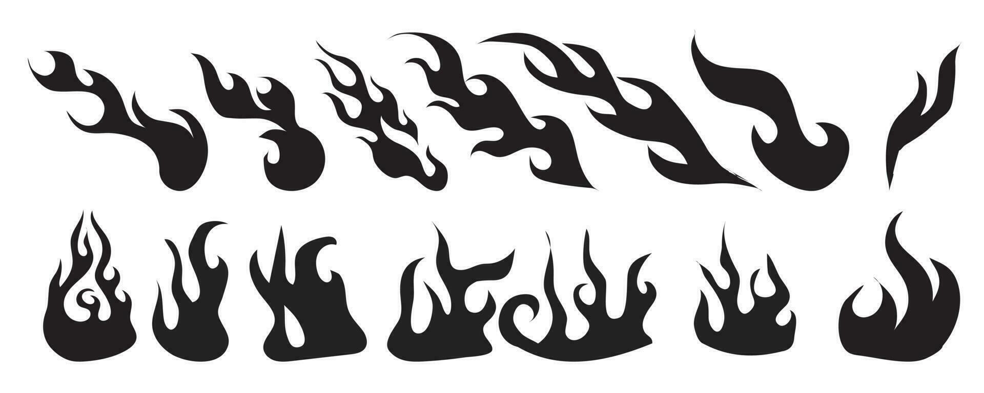 Fire flames, set vector icons