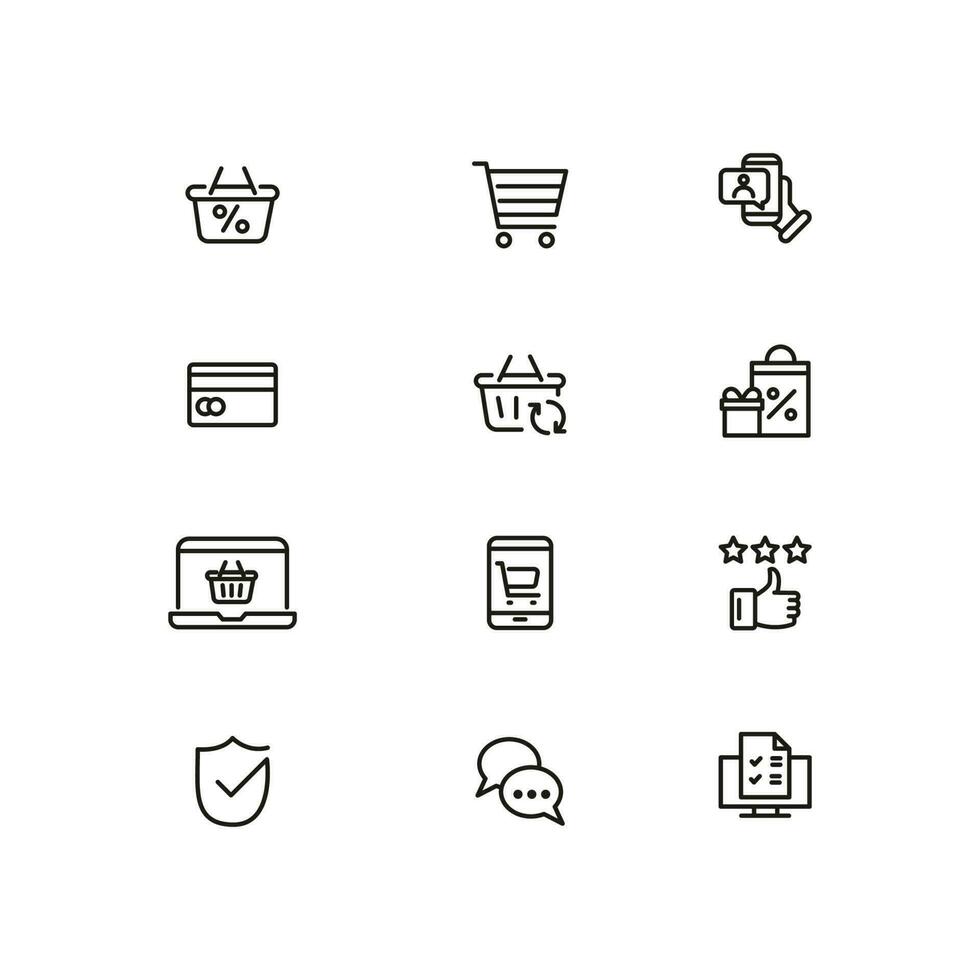 Online shopping application Interface related icon set. Website sign vector