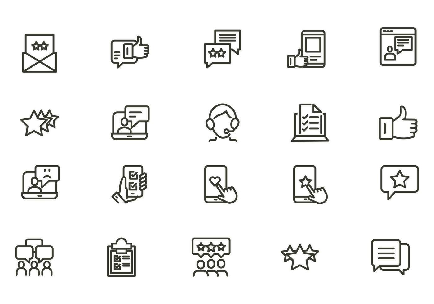 Testimonial, Customer Feedback and User Experience related icon set vector