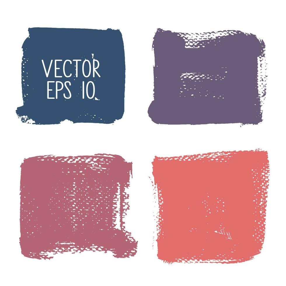 Set of vector square grunge banners isolated on white background. A group of backgrounds with uneven rough edges. Vector design elements, 4 colored square frames