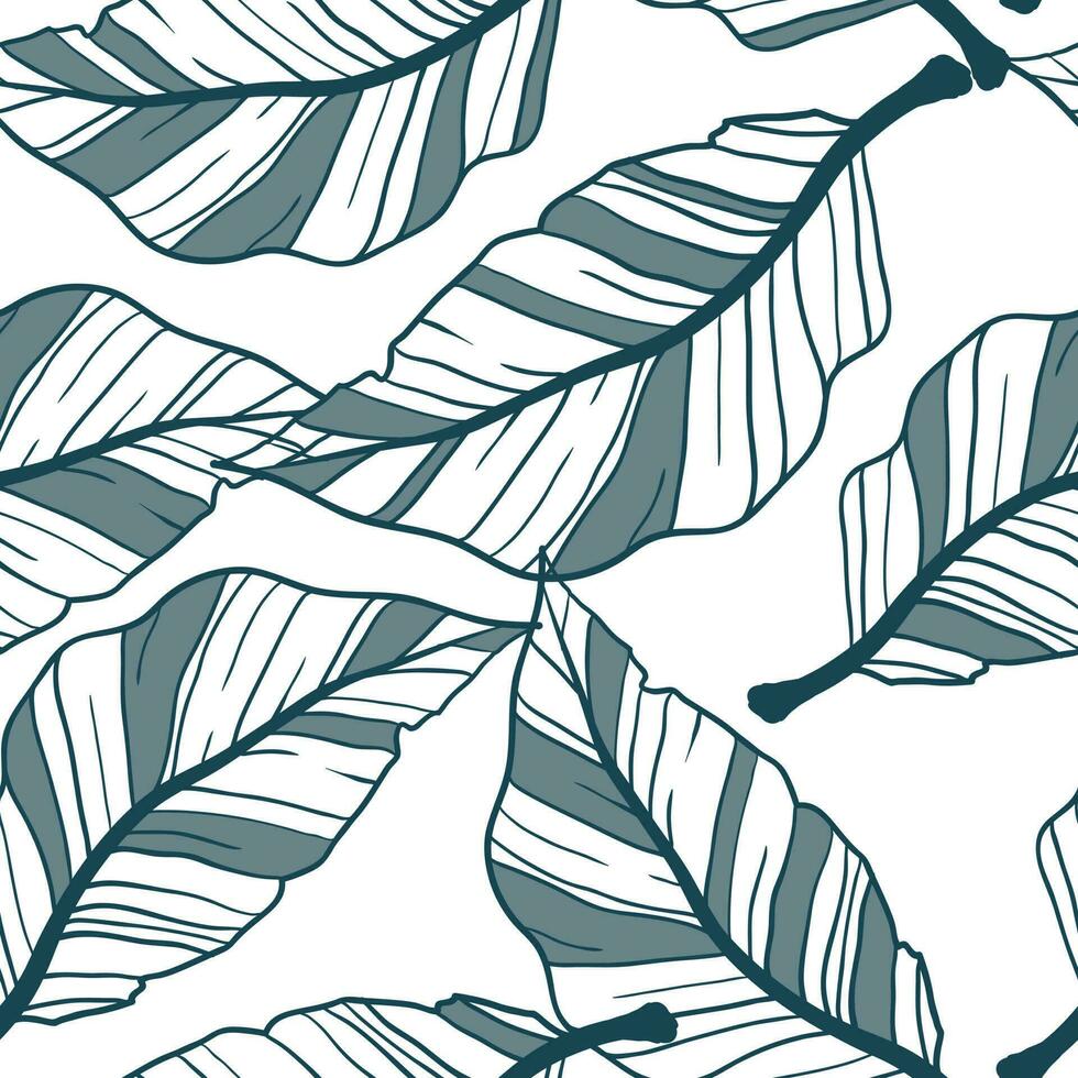 Vector seamless pattern with hand-drawn leaves isolated on a white background. Endless textile, fabric, wrapping paper design