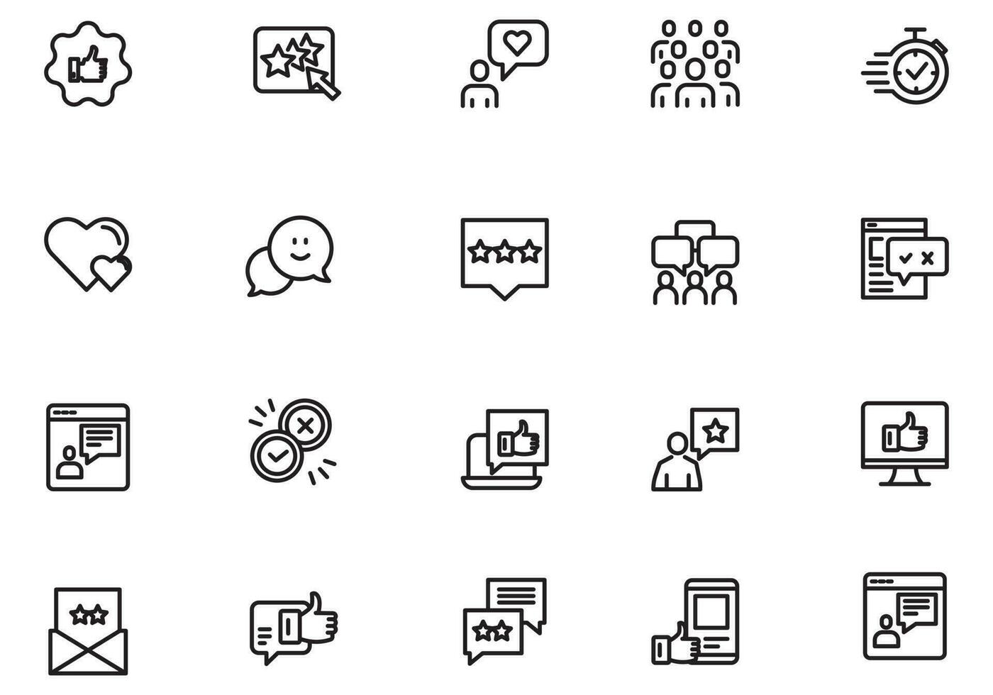 Testimonial, Customer Feedback and User Experience related icon set vector