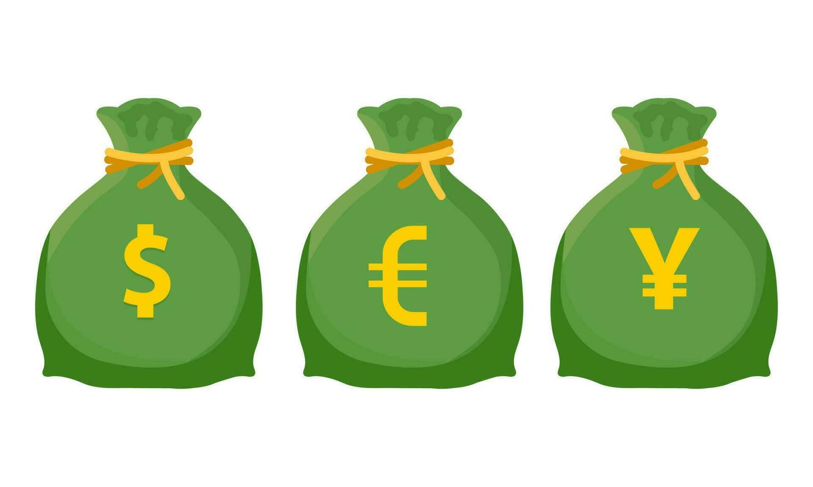 dinero bolso vector conjunto en dólar, euro, yen simbolos vector ilustración