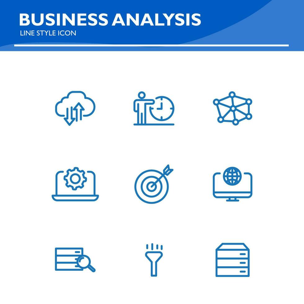 business analysis line icon planning, financing, grant, audience, presentation, marketing vector