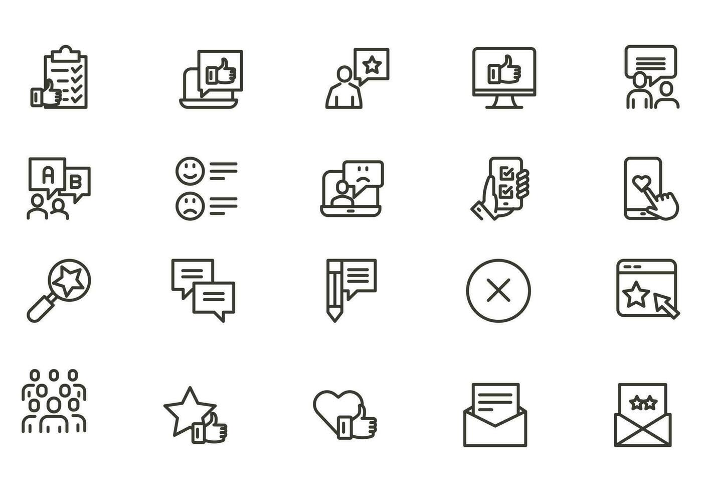 Testimonial, Customer Feedback and User Experience related icon set vector