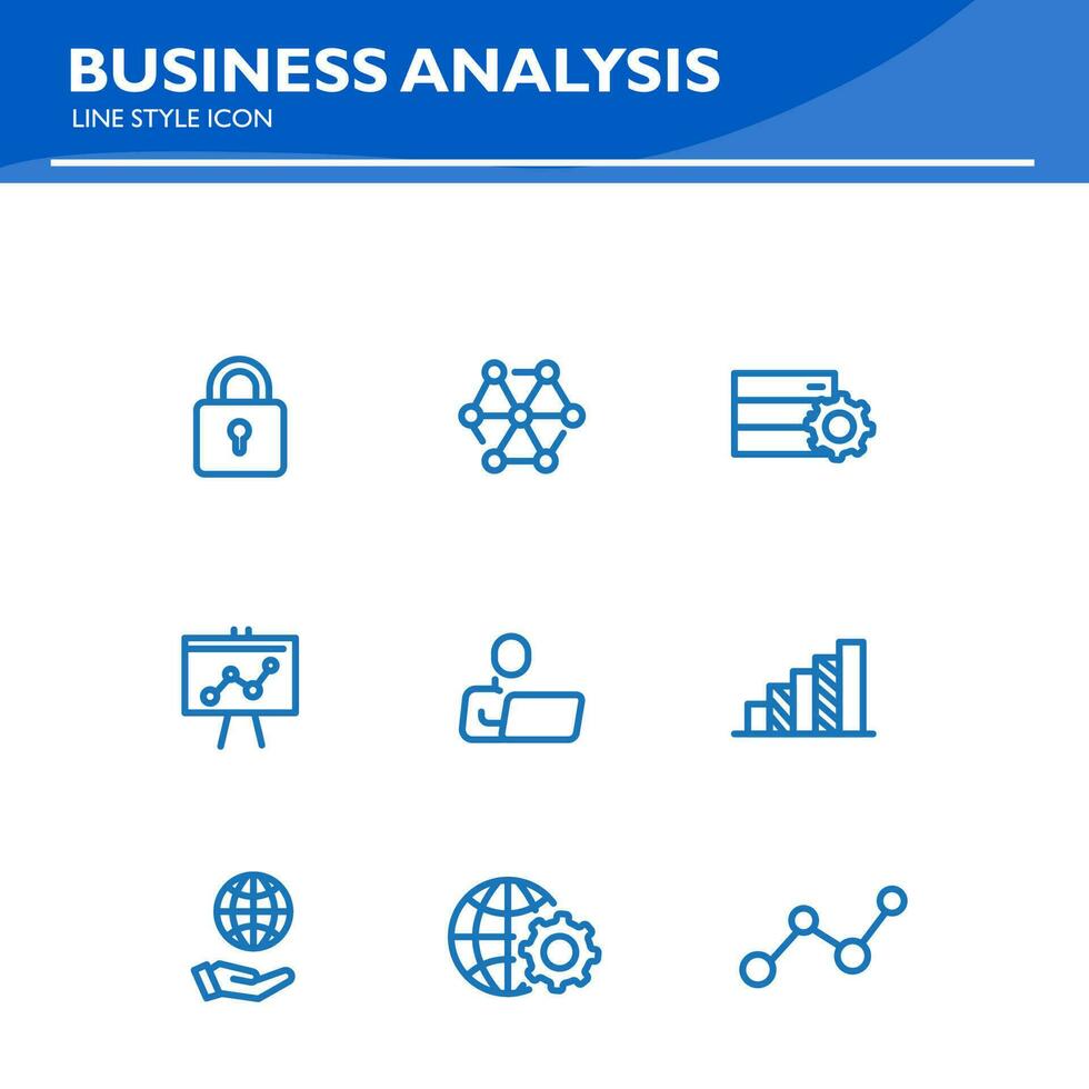 business analysis line icon planning, financing, grant, audience, presentation, marketing vector