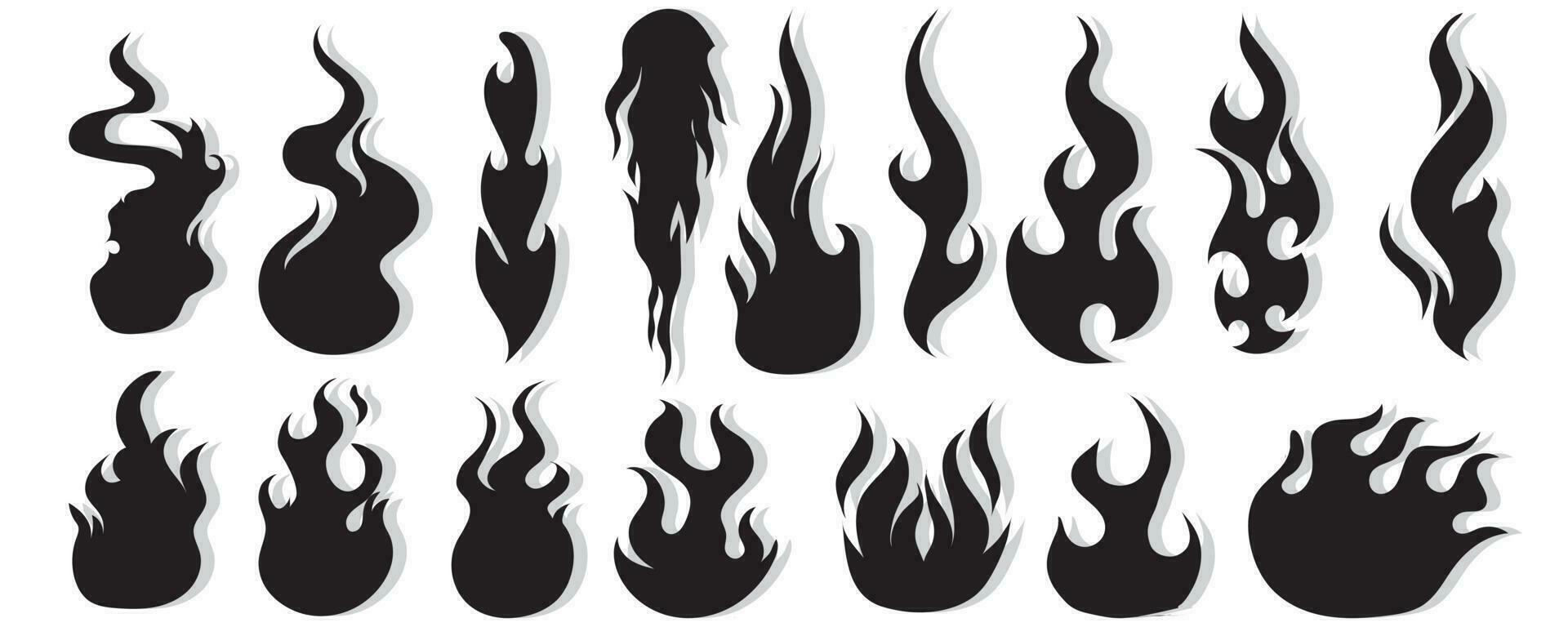 Fire flames, set vector icons