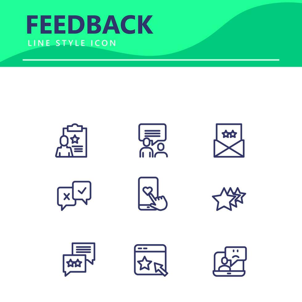 conjunto icono línea sencillo icono conjunto testimonial, cliente comentario, vector ilustración