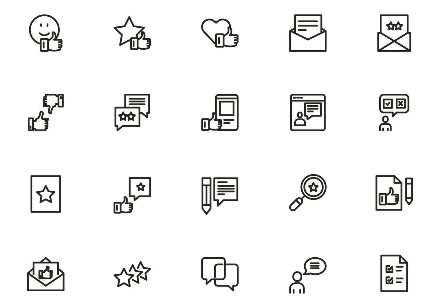 Testimonial, Customer Feedback and User Experience related icon set vector