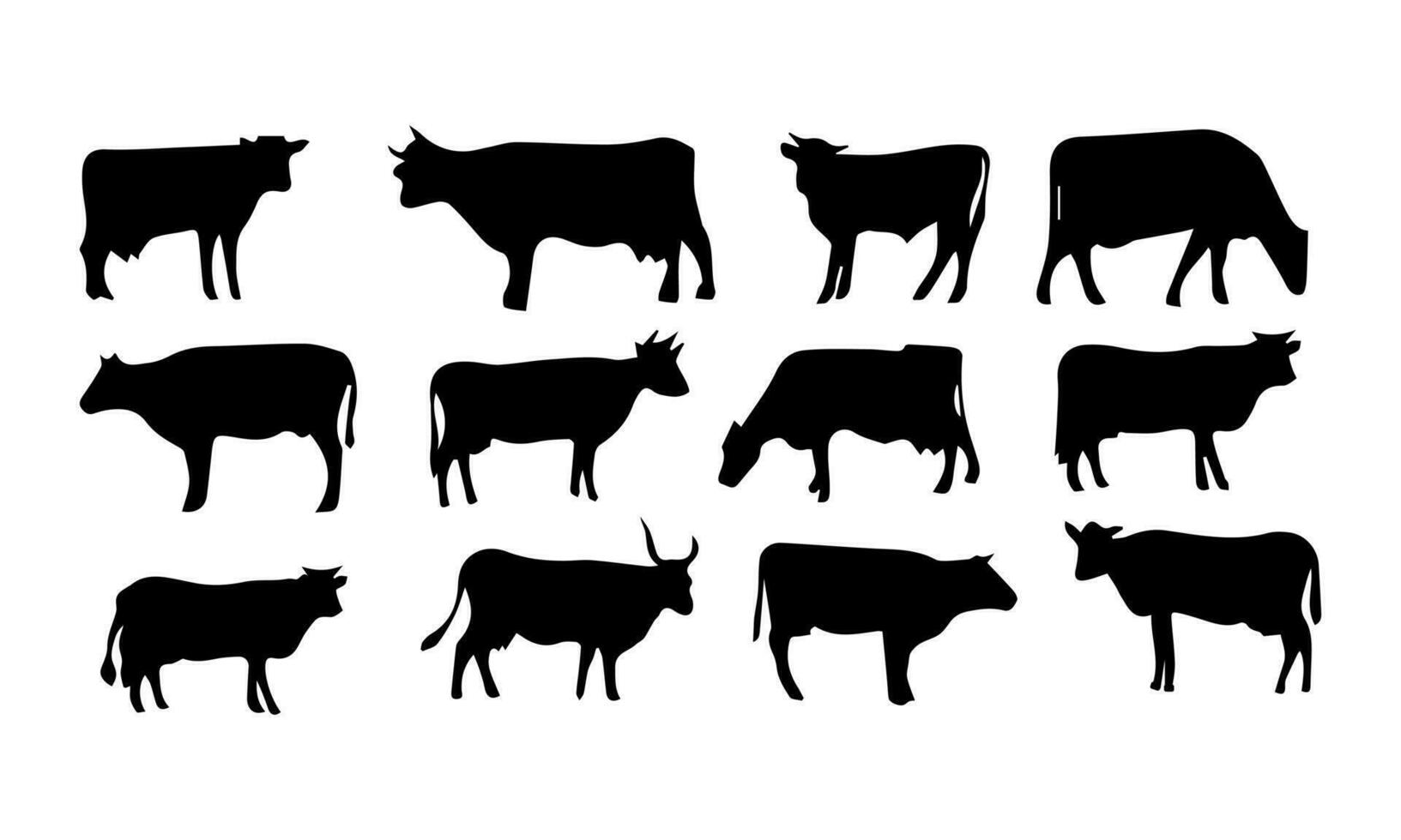 conjunto de vacas negro silueta vaca aislado en blanco. mano dibujado vector ilustración