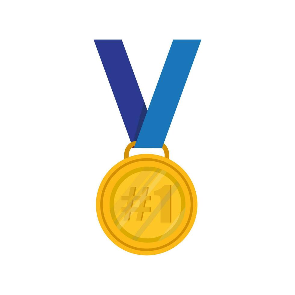 vector Gold, silver and bronze medals with blue ribbon flat vector icons for sports apps and websites, vector illustration.