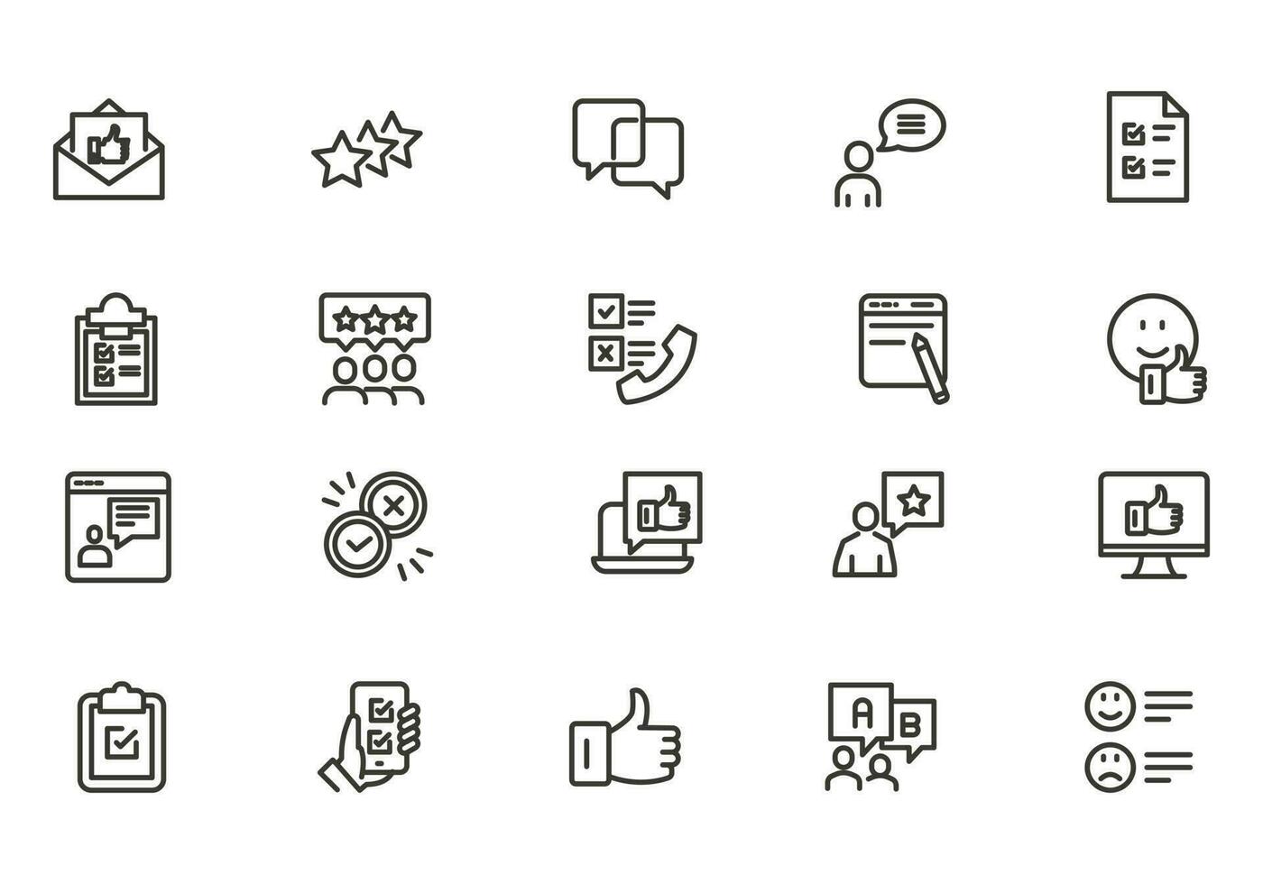 Testimonial, Customer Feedback and User Experience related icon set vector