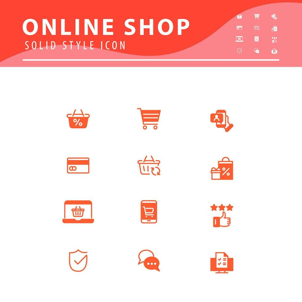 Online shopping application Interface related icon set. Website sign, solid style icon vector