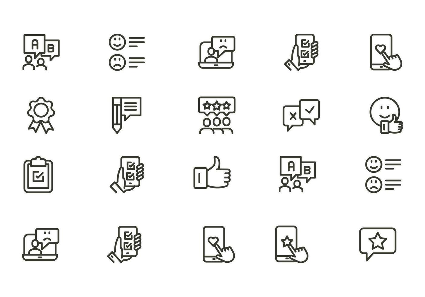 Testimonial, Customer Feedback and User Experience related icon set vector