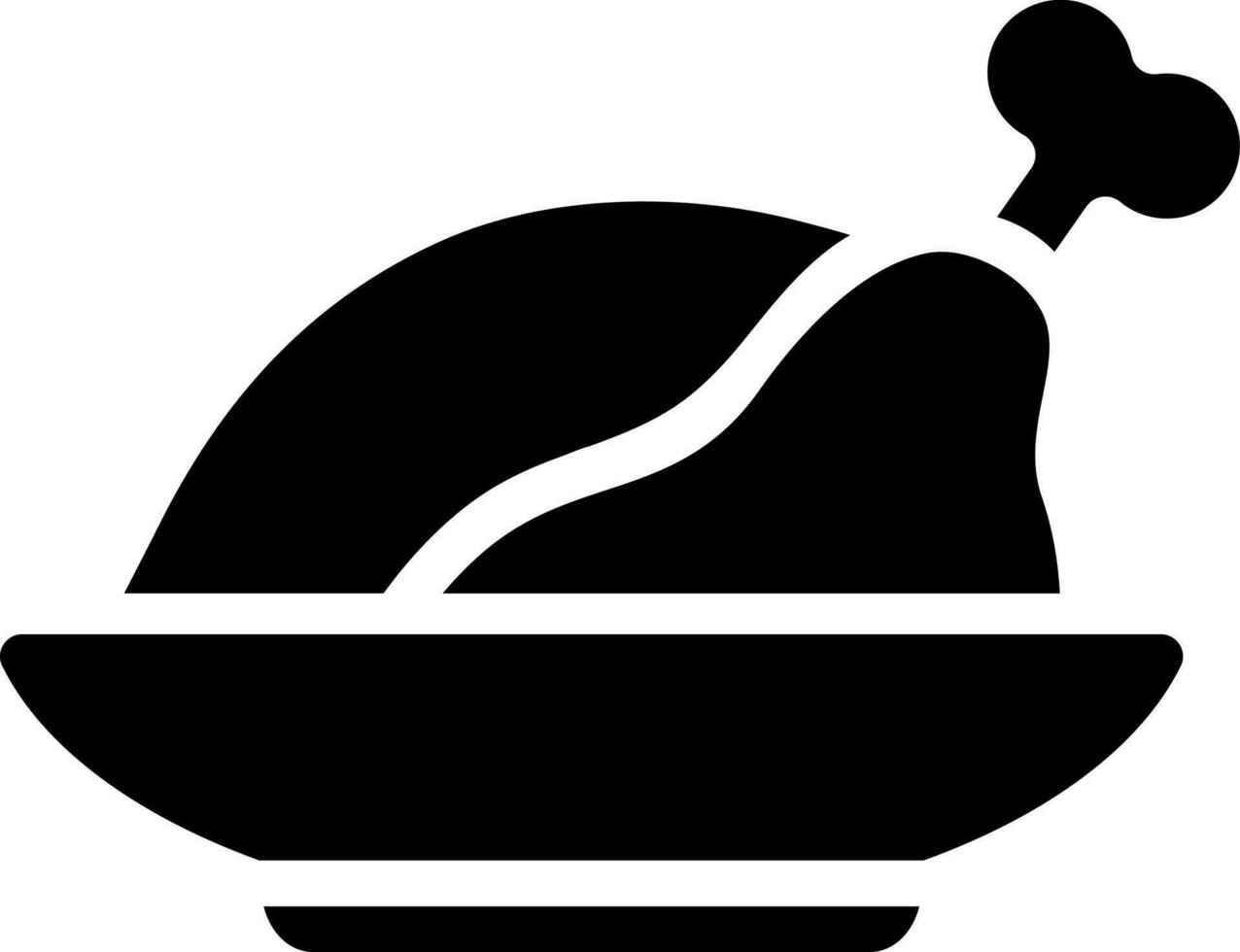 Black and White illustration of roast chicken on plate icon. vector