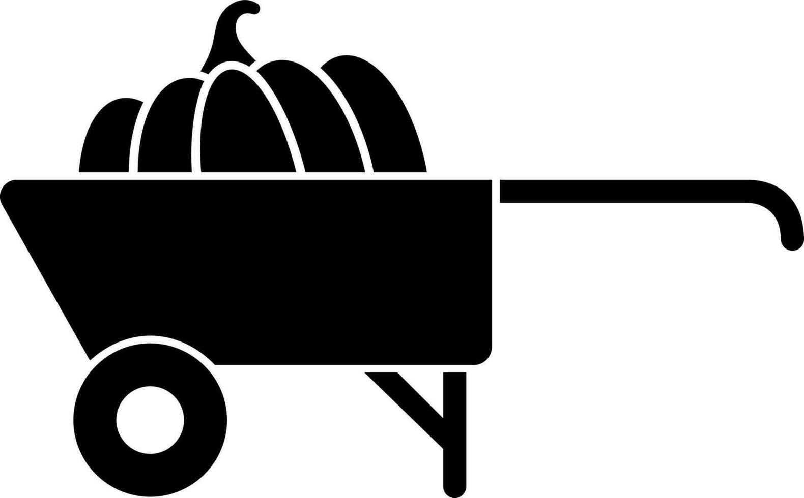 Pumpkin on wheelbarrow icon in flat style. vector