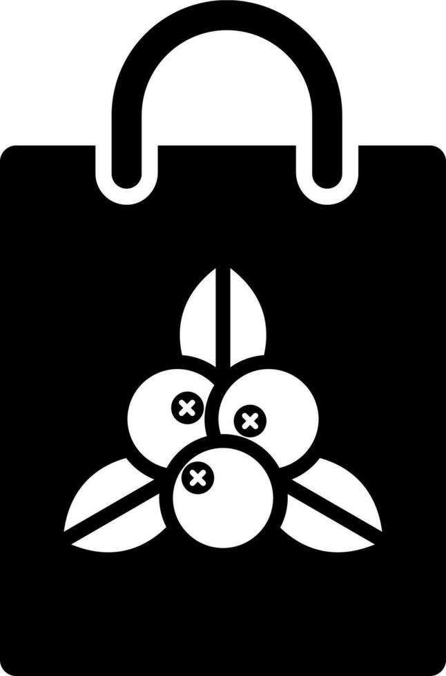 Berry symbol on shopping bag glyph icon. vector