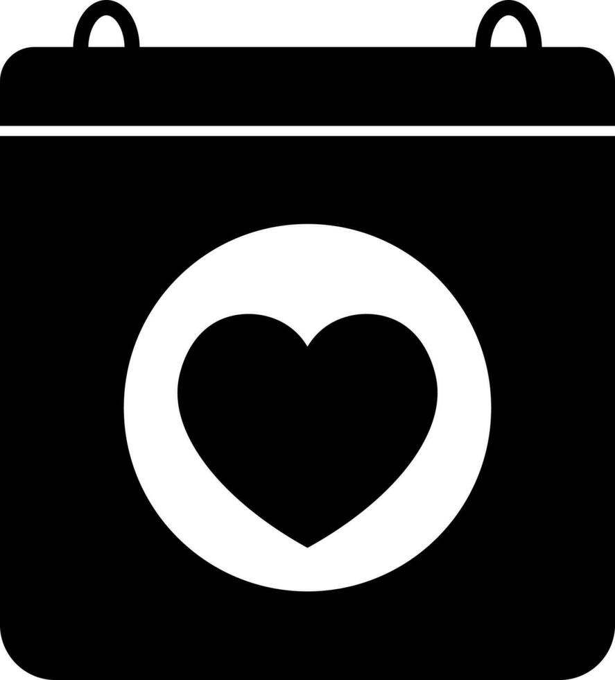 Heart symbol on calendar glyph icon or symbol. vector