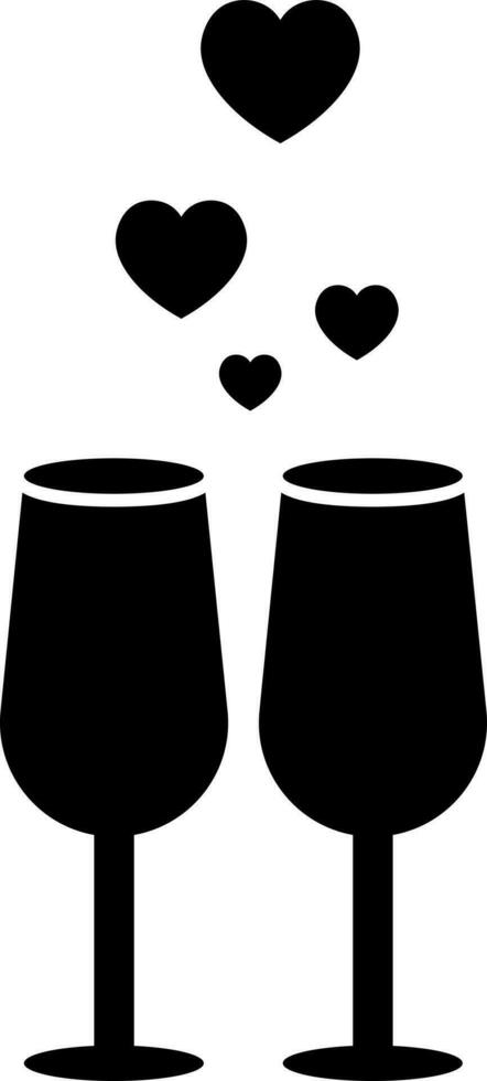 corazón símbolo con vino lentes glifo icono. vector