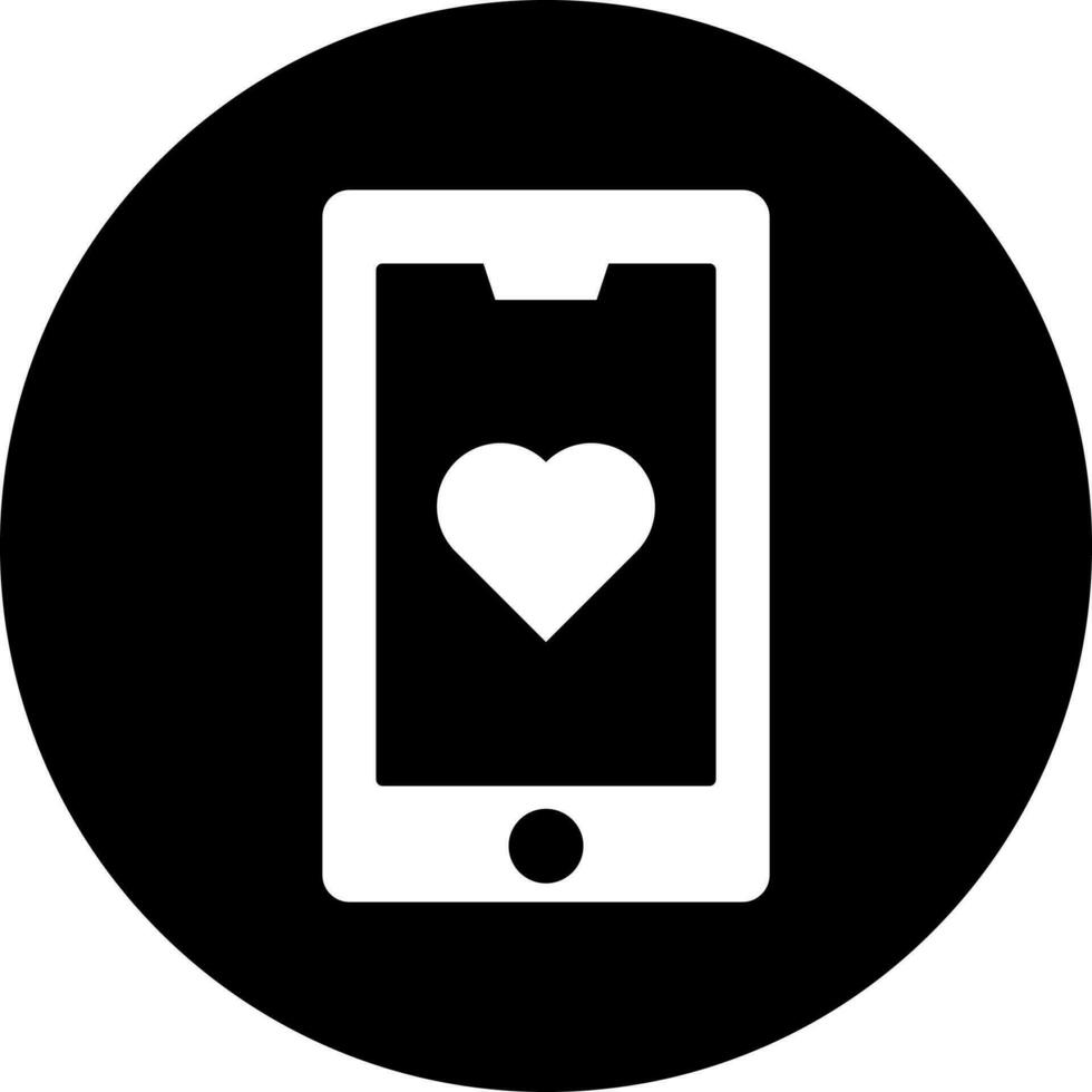 Heart symbol on smartphone icon in Black and White color. vector