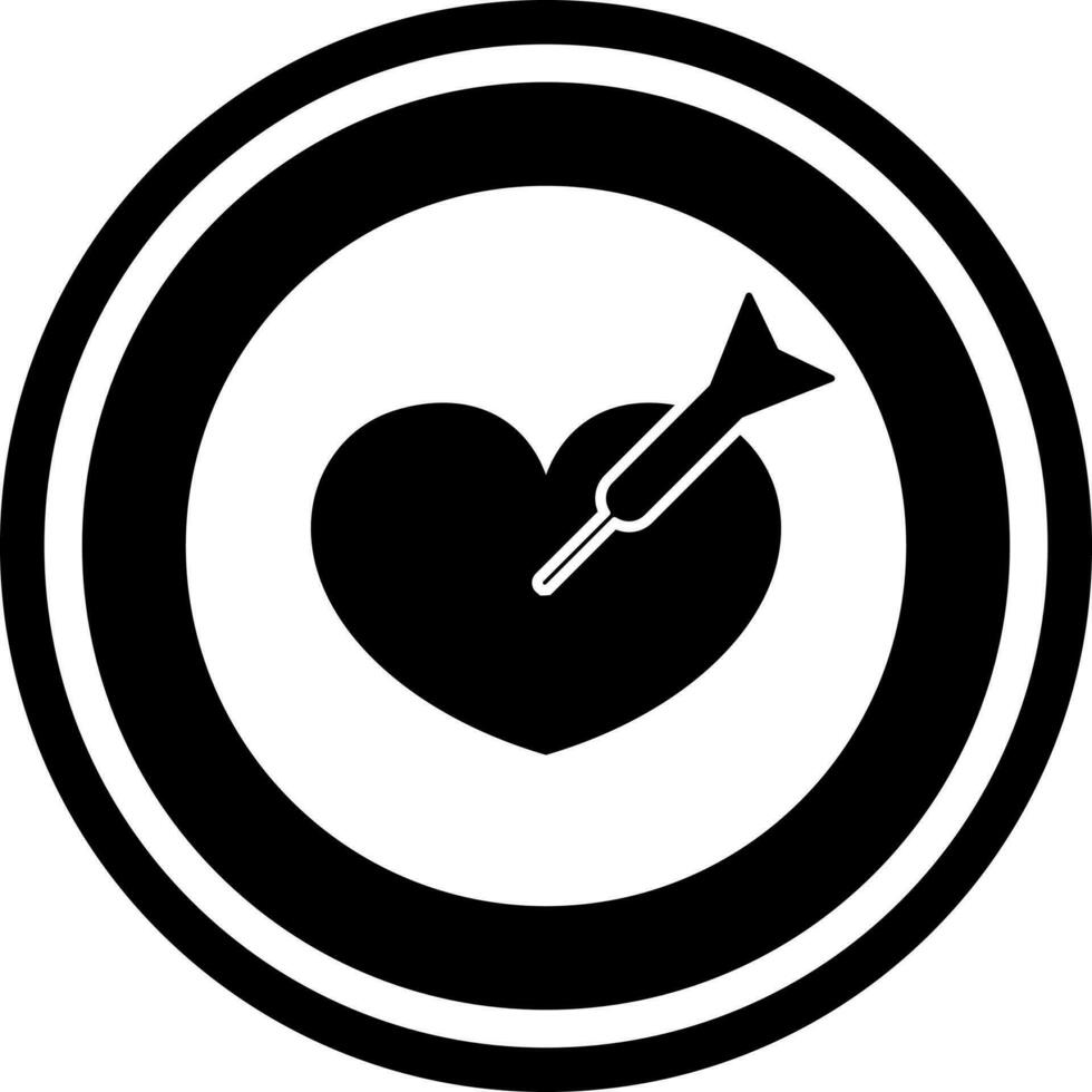 corazón dardo tablero icono en negro y blanco color. vector