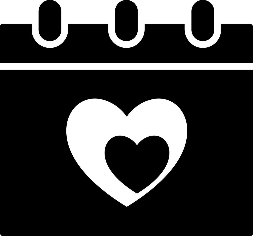 Black and White calendar icon in flat style for Valentine concept