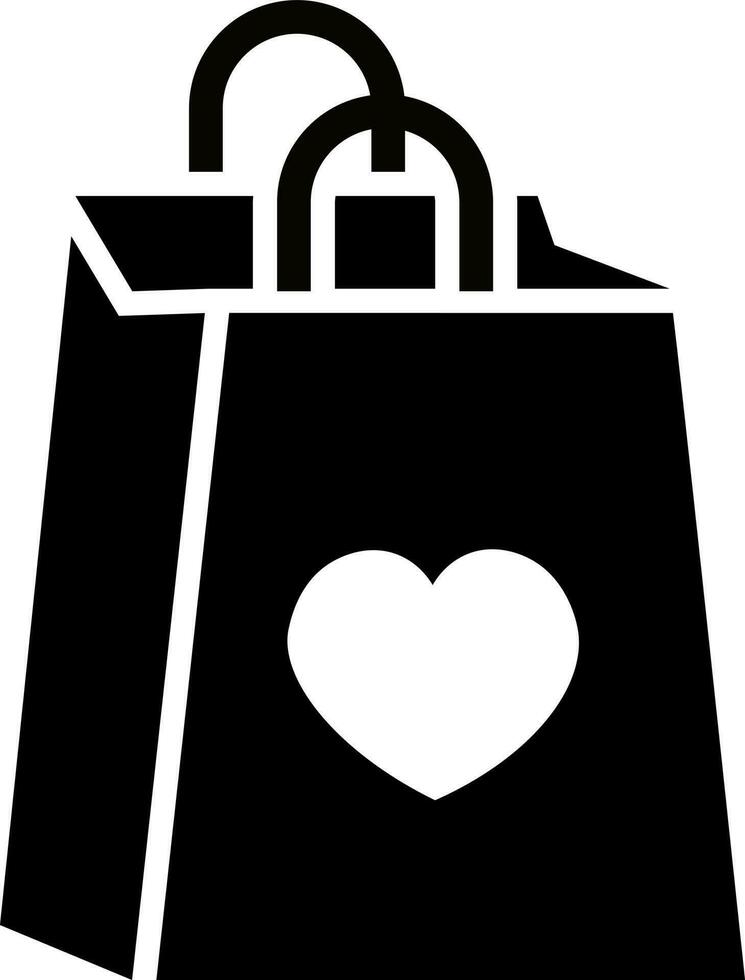 Heart symbol on shopping bag glyph icon. vector