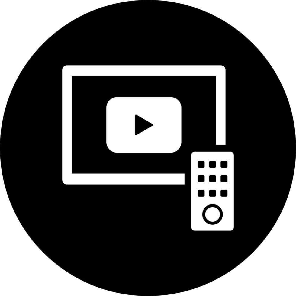 Video play screen with remote control glyph icon. vector