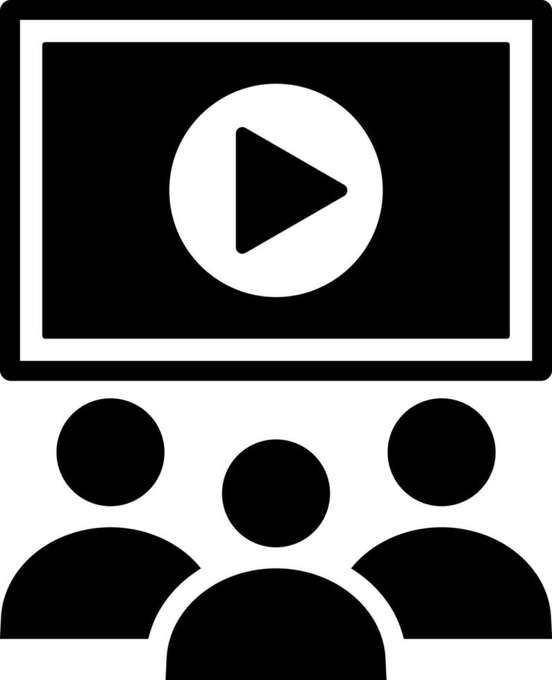 Group people watching video play screen icon. vector