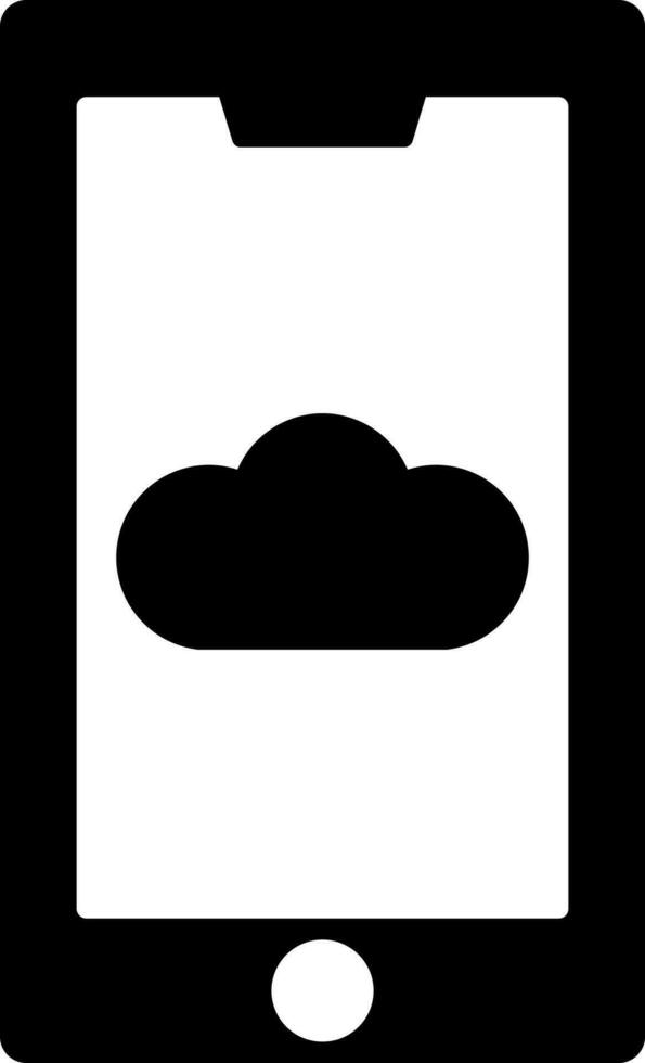 Cloud on smartphone screen glyph icon or symbol. vector