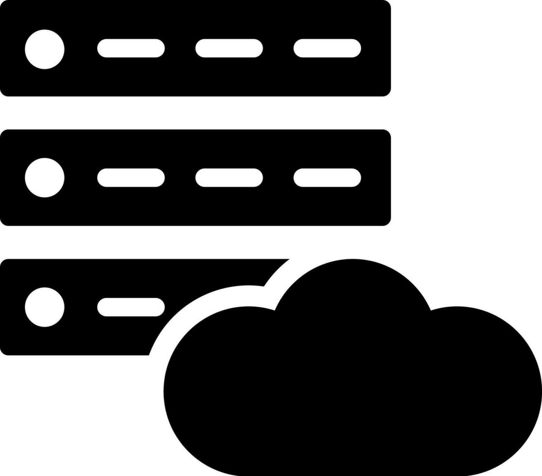 Flat style cloud with server icon in Black and White color. vector