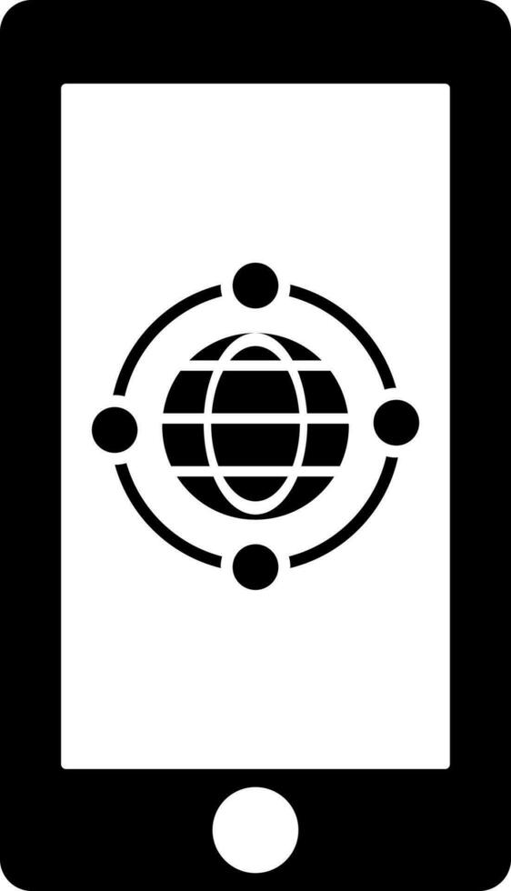 Illustration of globe on smartphone screen glyph icon. vector