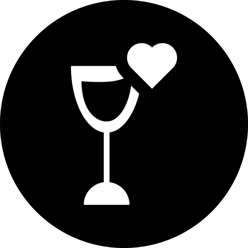 corazón símbolo con vino vaso icono en negro y blanco color. vector