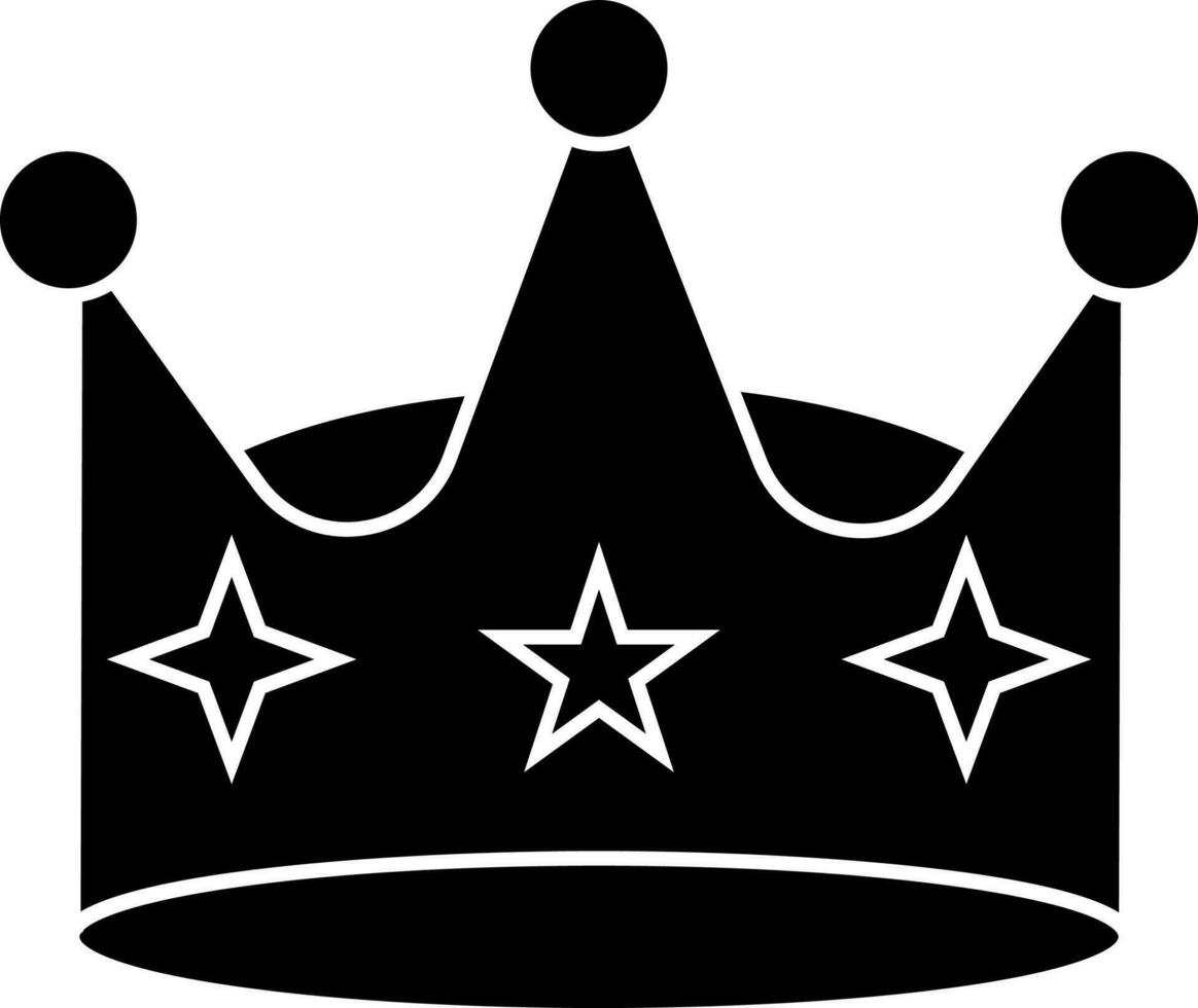 Stars decorated crown icon in Black and White color. vector