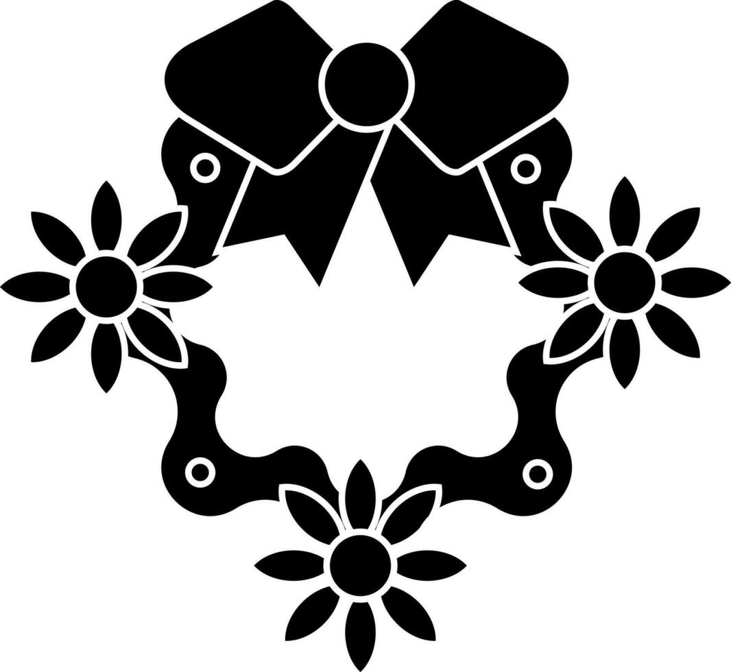 Black and White christmas wreath icon or symbol. vector