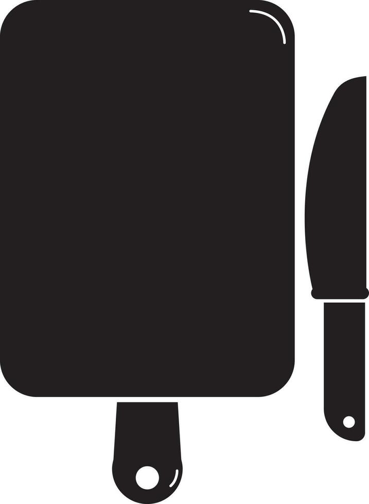 Black and White chopping board with knife icon. vector