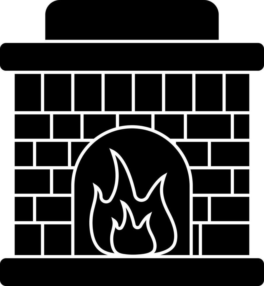 Fireplace icon or symbol in Black and White color. vector