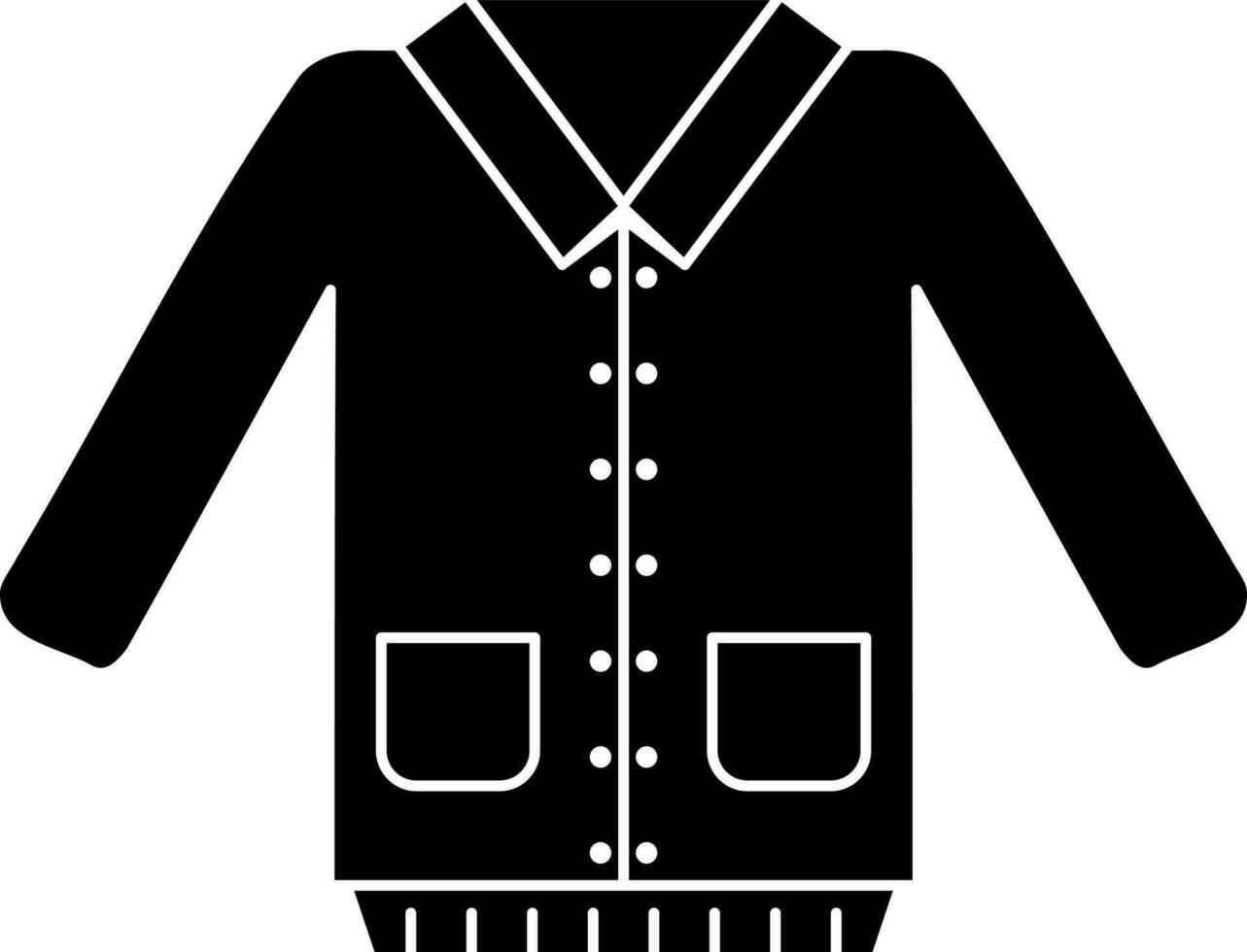 plano estilo chaqueta icono en negro y blanco color. vector