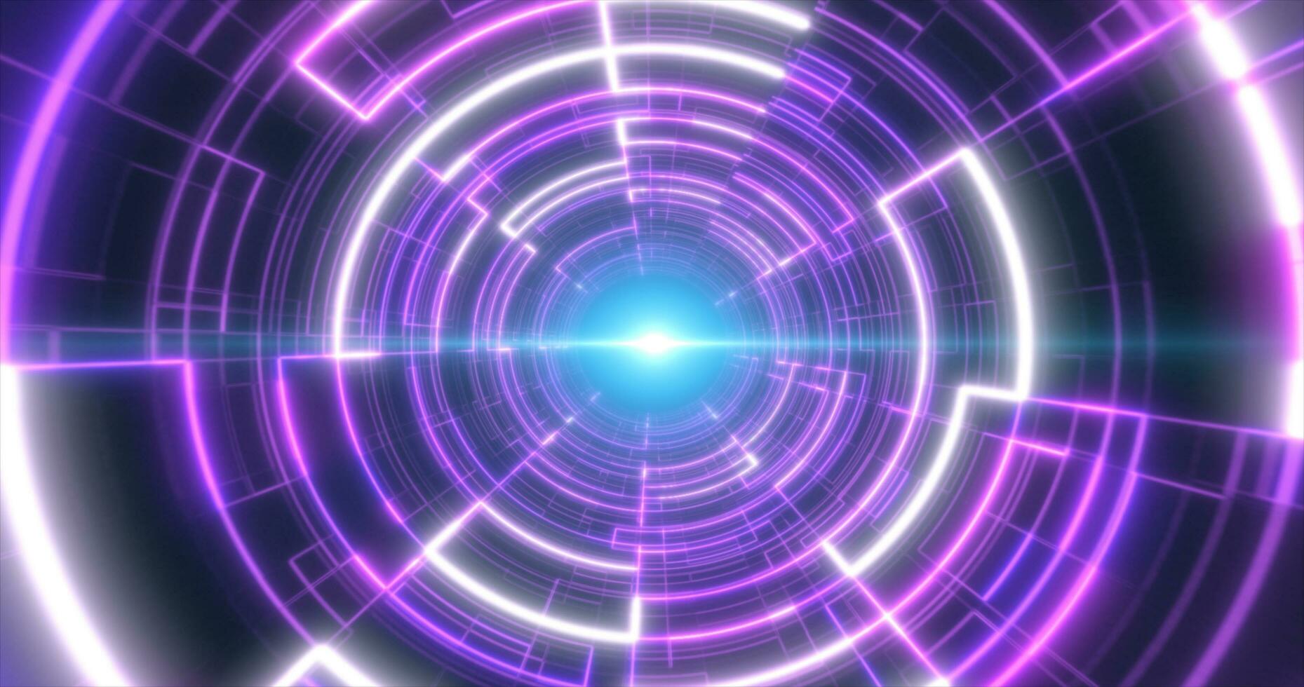 Abstract purple glowing neon laser tunnel futuristic hi-tech with energy lines, abstract background photo
